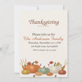 Watercolor Pumpkin Thanksgiving Dinner Invitation