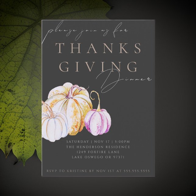 Watercolor Pumpkin Thanksgiving Dinner Invitation (Creator Uploaded)