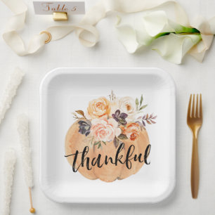 Watercolor Pumpkin Thanksgiving Dinner Paper Plates