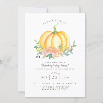 Watercolor Pumpkin | Thanksgiving Feast Invitation by RedefinedDesigns at Zazzle