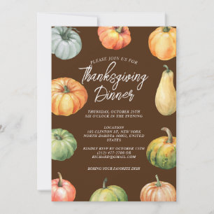Watercolor Pumpkin Thanksgiving Fest Dinner Coffee Invitation