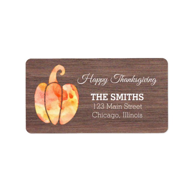 Watercolor Pumpkin Thanksgiving Label (Front)