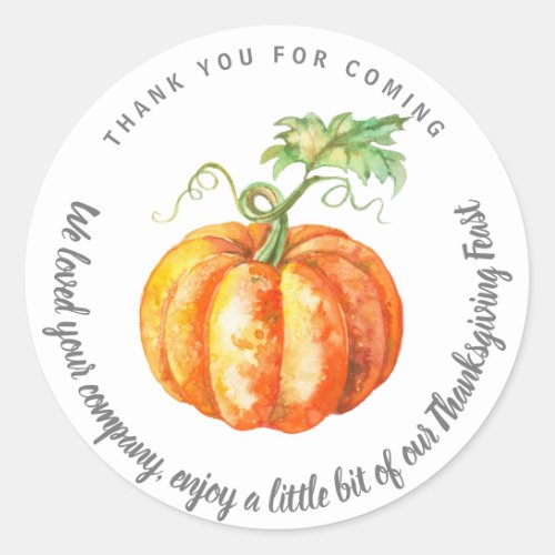 Watercolor Pumpkin Thanksgiving Leftovers Classic Round Sticker