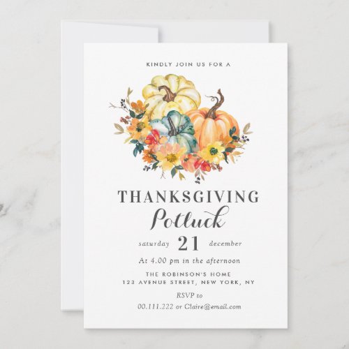 watercolor pumpkin thanksgiving potluck invitation