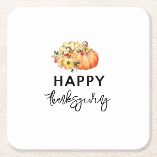 watercolor pumpkin thanksgiving square paper coaster