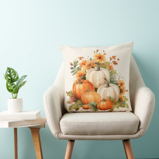 Watercolor Pumpkin Throw Pillow (Chair)