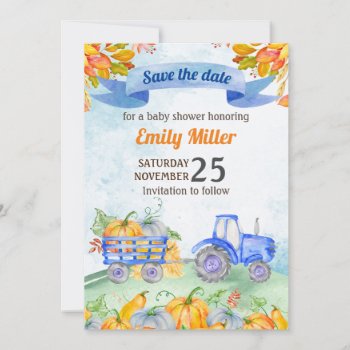 Watercolor Pumpkin Tractor Save The Date by pinkthecatdesign at Zazzle
