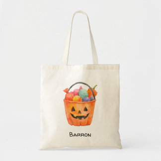 Watercolor Pumpkin Trick or Treat Personalized Tot Tote Bag