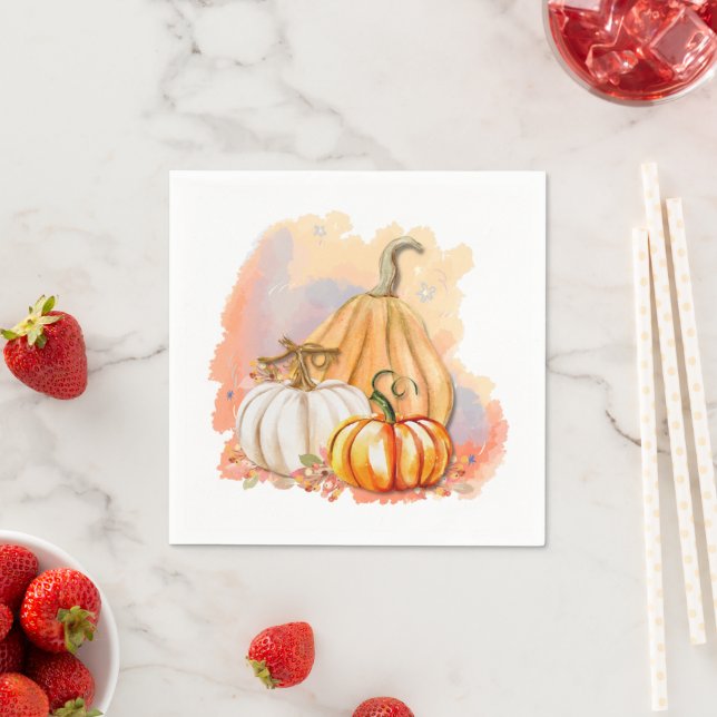 Watercolor Pumpkin Trio Paper Napkin (Insitu)
