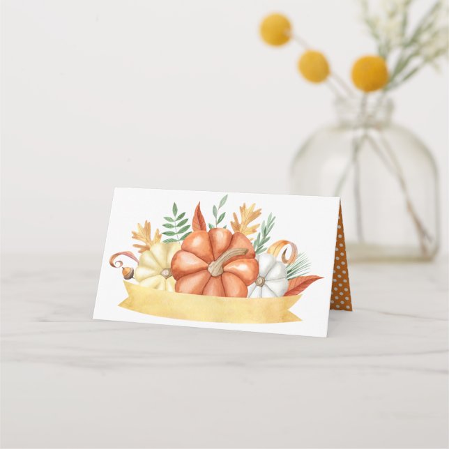 Watercolor Pumpkin Trio Place Card (Front)