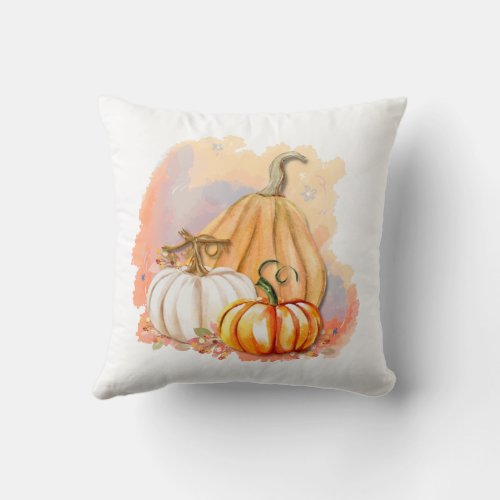 Watercolor Pumpkin Trio Throw Pillow