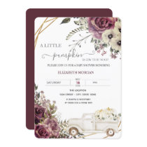 Watercolor Pumpkin Truck Flowers Baby Shower Invitation