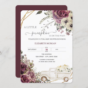 Watercolor Pumpkin Truck Flowers Baby Shower Invitation