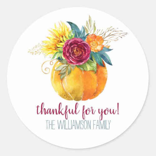 Watercolor Pumpkin Vase Thanksgiving Round Sticker