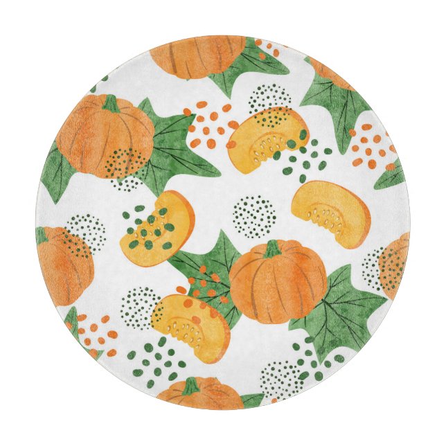 Watercolor Pumpkin Vegetable: Orange Seamless Cutting Board (Front)