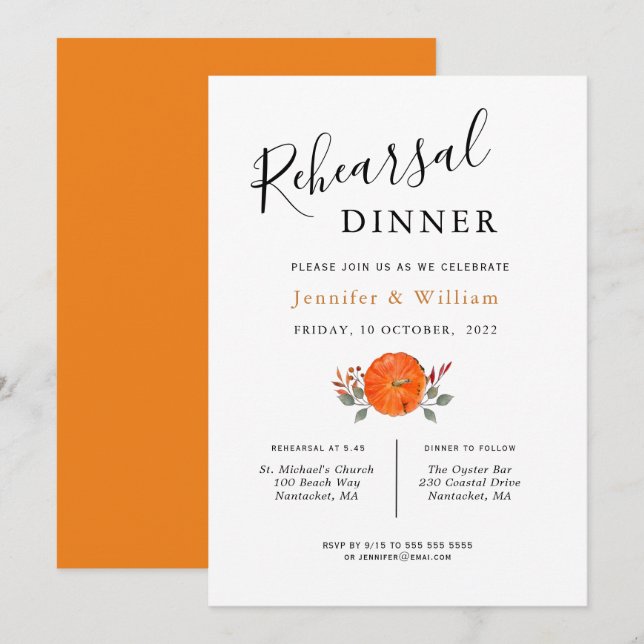 Watercolor Pumpkin wedding Rehearsal Dinner  Announcement (Front/Back)