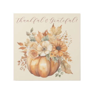Watercolor Pumpkin with Flowers-Fall Decor- Gallery Wrap
