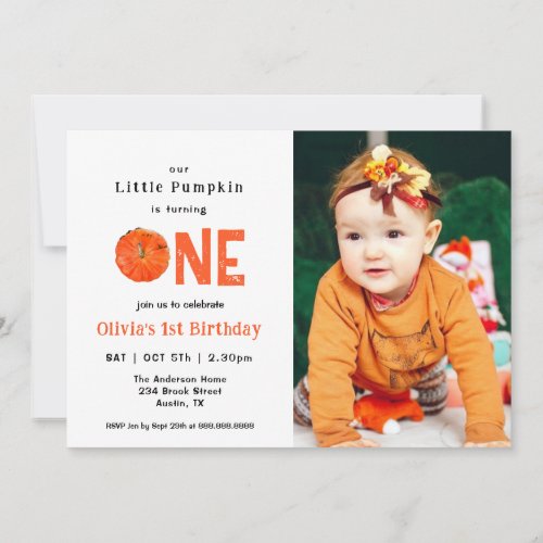 Watercolor Pumpkin with photo 1st birthday Invitation