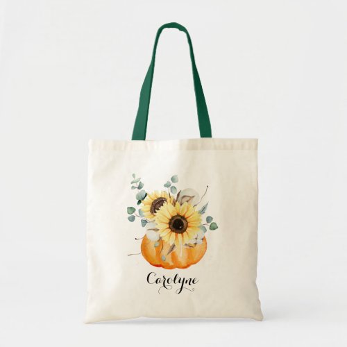 Watercolor Pumpkin with Sunflowers Bridesmaid Tote Bag