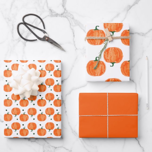 Watercolor Pumpkin Wrapping Paper Set (Front)
