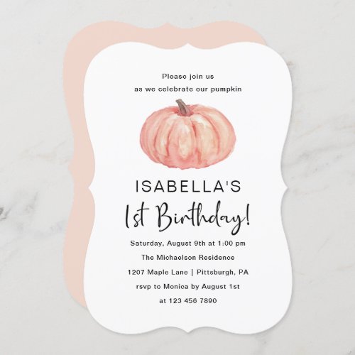 Watercolor Pumpkins 1st Birthday Party Invitation