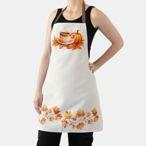 Watercolor Pumpkins and Coffee Apron