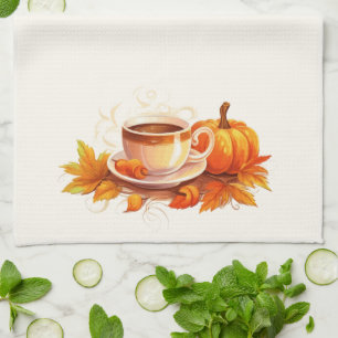 Watercolor Pumpkins and Coffee Kitchen Towel