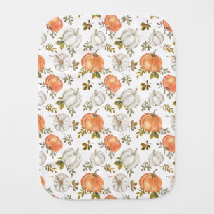 Watercolor Pumpkins and Foliage Autumn Pattern Baby Burp Cloth