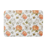 Watercolor Pumpkins and Foliage Autumn Pattern Bath Mat
