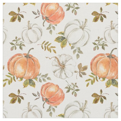 Watercolor Pumpkins and Foliage Autumn Pattern Fabric