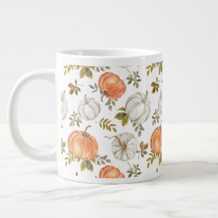 Watercolor Pumpkins and Foliage Autumn Pattern Giant Coffee Mug