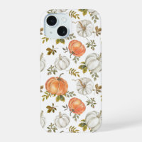 Watercolor Pumpkins and Foliage Autumn Pattern