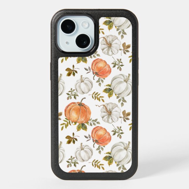 Watercolor Pumpkins and Foliage Autumn Pattern iPhone 15 Case (Back)