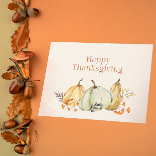 Watercolor Pumpkins and Foliage Thanksgiving Card