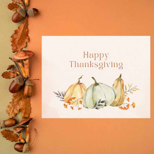 Watercolor Pumpkins and Foliage Thanksgiving Holiday Card (Creator Uploaded)