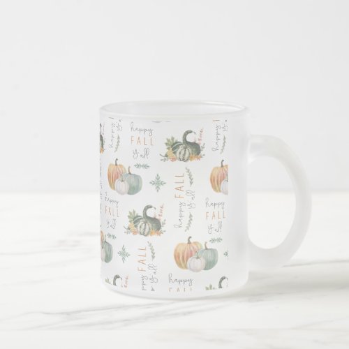 WATERCOLOR PUMPKINS AND GOURDS FROSTED GLASS COFFEE MUG