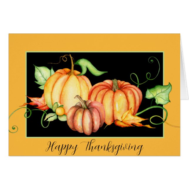 Watercolor pumpkins and leaves  cards (Front Horizontal)