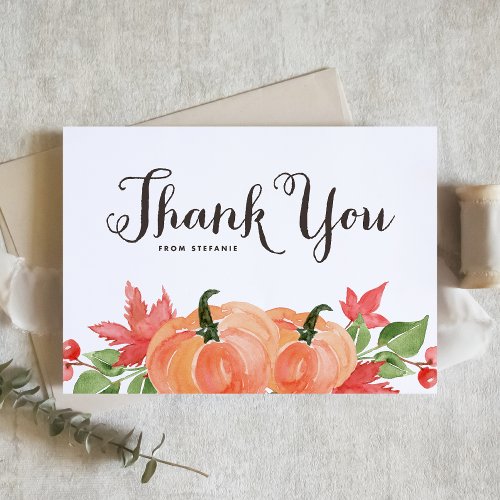 Watercolor Pumpkins and Maple Leaves Thank You Card