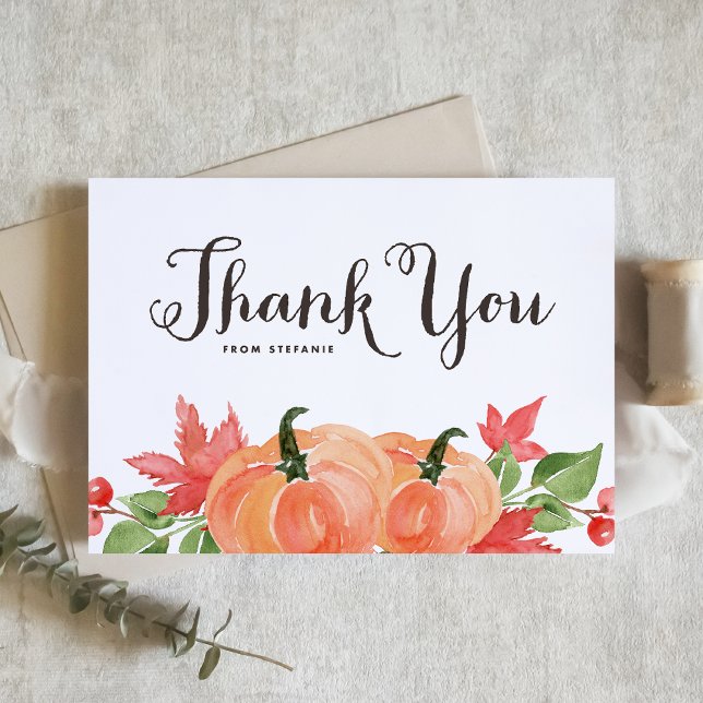 Watercolor Pumpkins and Maple Leaves Thank You Card (Creator Uploaded)