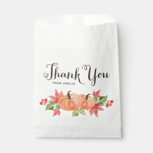 Watercolor Pumpkins and Maple Leaves Thank You Favor Bag