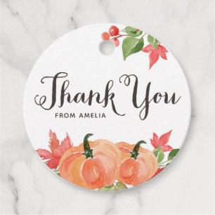 Watercolor Pumpkins and Maple Leaves Thank You Favor Tags