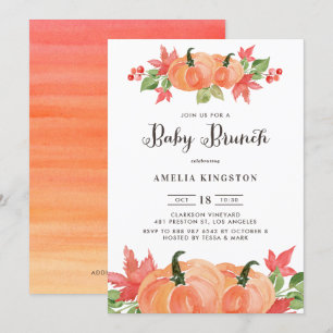 Watercolor Pumpkins Autumn Brunch for Baby Invitation
