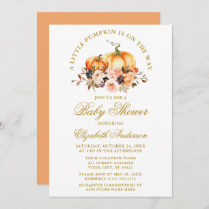 Watercolor Pumpkins Autumn Floral Gold Baby Shower Invitation