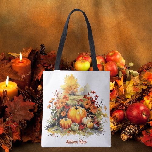 Watercolor Pumpkins Autumn Florals Tote Bag