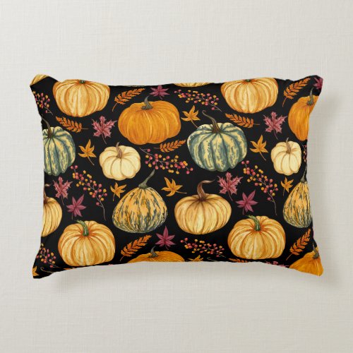 Watercolor Pumpkins Autumn Seamless Pattern Accent Pillow
