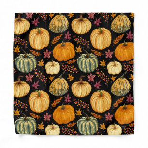 Watercolor Pumpkins: Autumn Seamless Pattern. Bandana