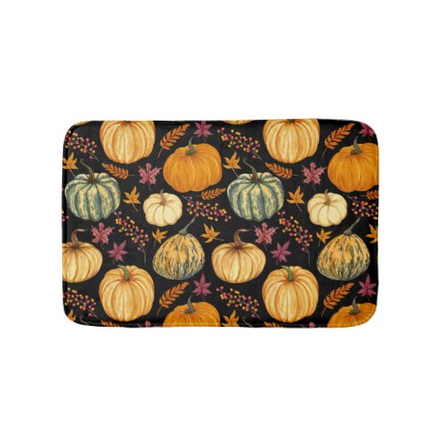 Watercolor Pumpkins Autumn Seamless Pattern Bath Mat