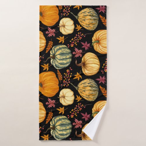 Watercolor Pumpkins Autumn Seamless Pattern Bath Towel