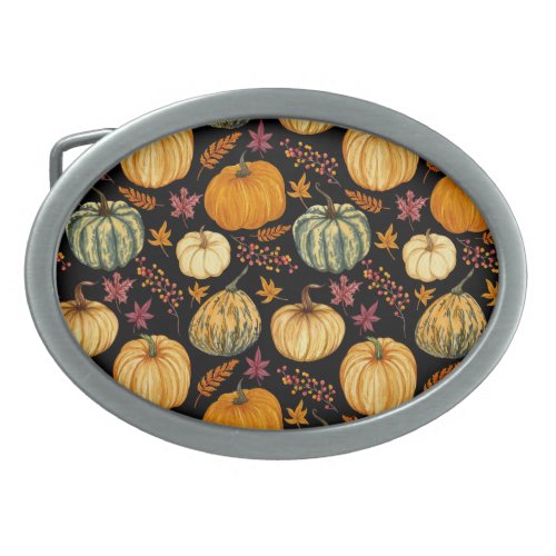 Watercolor Pumpkins Autumn Seamless Pattern Belt Buckle