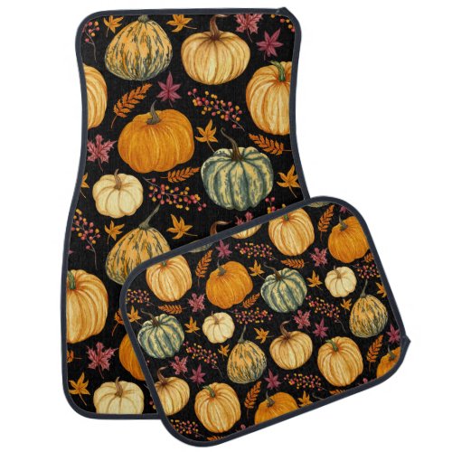 Watercolor Pumpkins Autumn Seamless Pattern Car Floor Mat